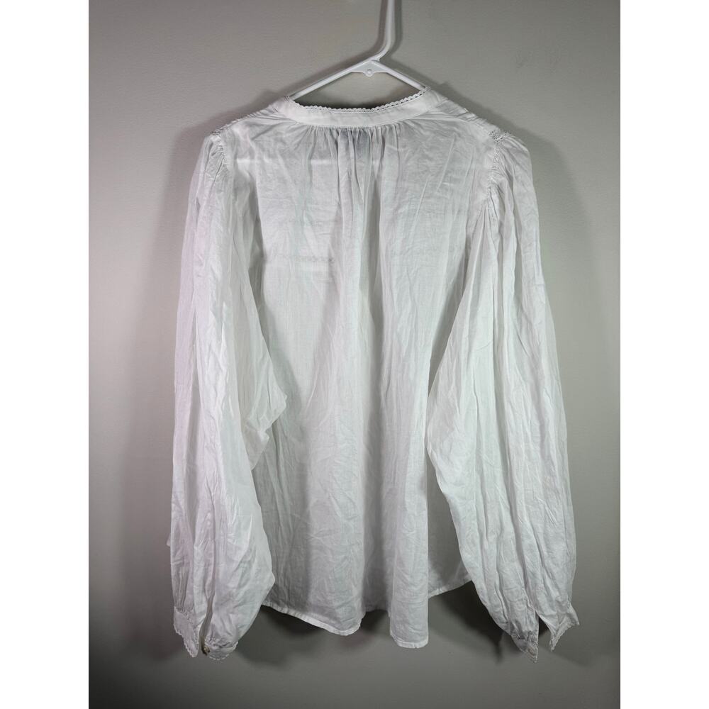 Gap Lace-Trim Cotton Pintuck Cottagecore Coquette Blouse Top L - Picture 6 of 7
